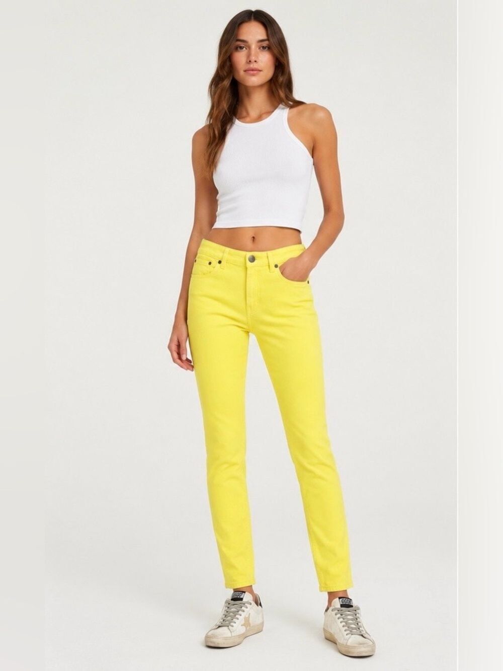 J.Crew Toothpick Skinny Jeans Bright Citron Yellow Stretch Denim Size 28
